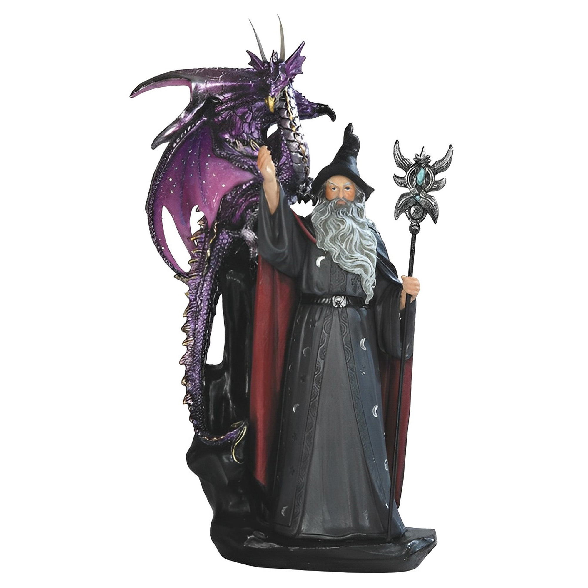Resin Art Decor - Fantasy-Themed 11-Inch Wizard Figurine with Purple