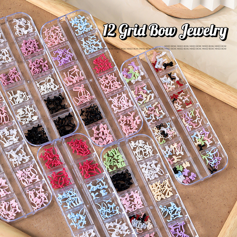 Resin Art Decor - 12 Grid Multiple Colors Bowknots Nail