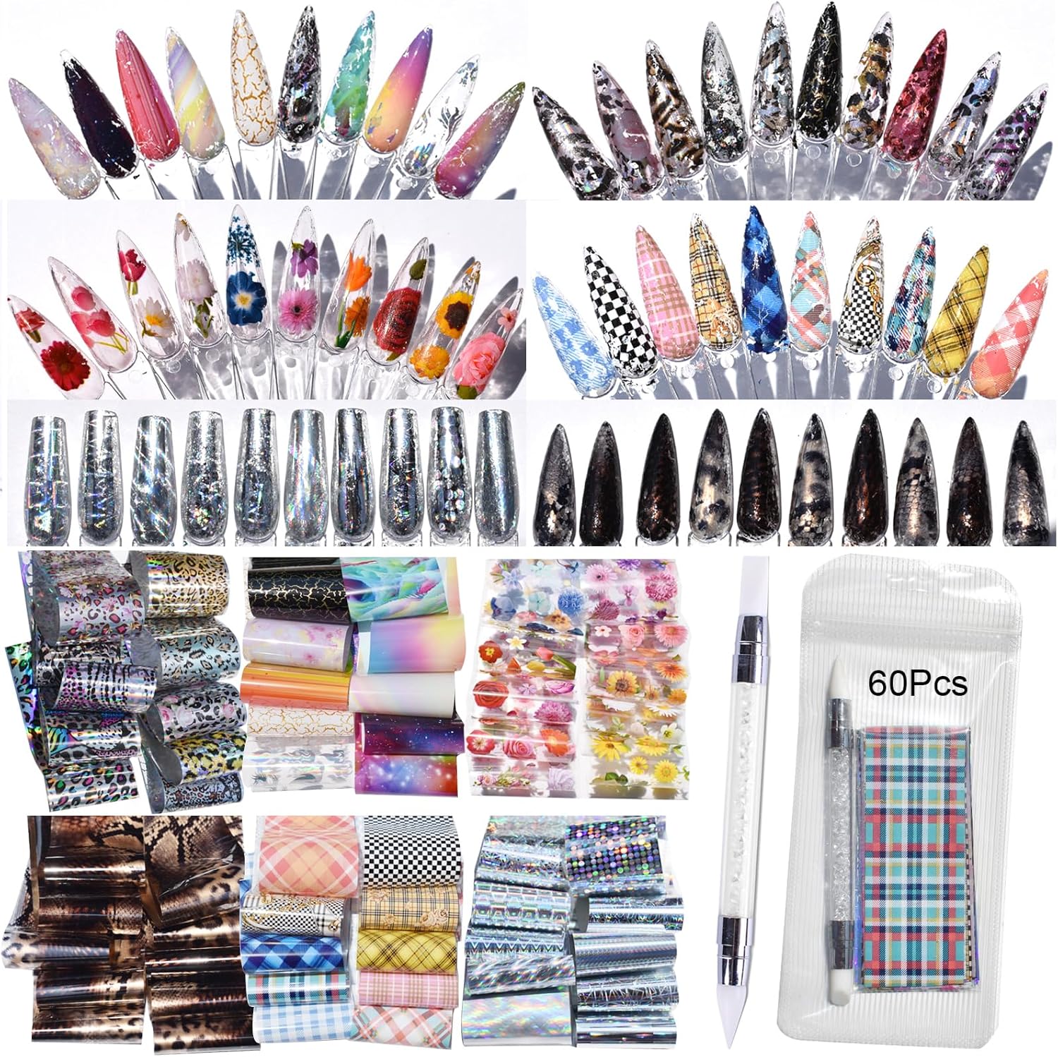 Resin Art Design Images - 60pcs Nail Art Transfer Foils Mixed