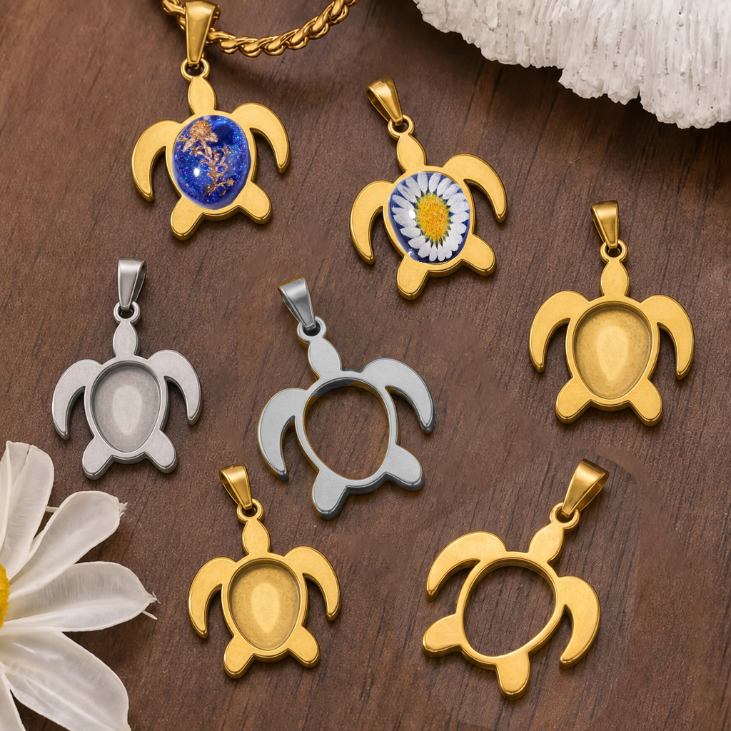 Resin Art Materials Kit - 5pcs Stainless Steel Turtle Pendant Fit
