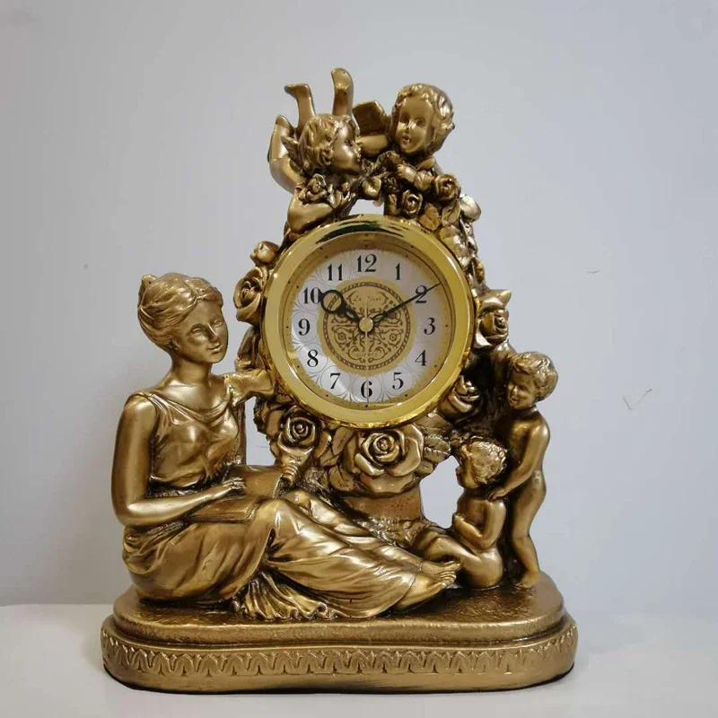 Resin Art Clock - Retro European Resin Table Clock Living