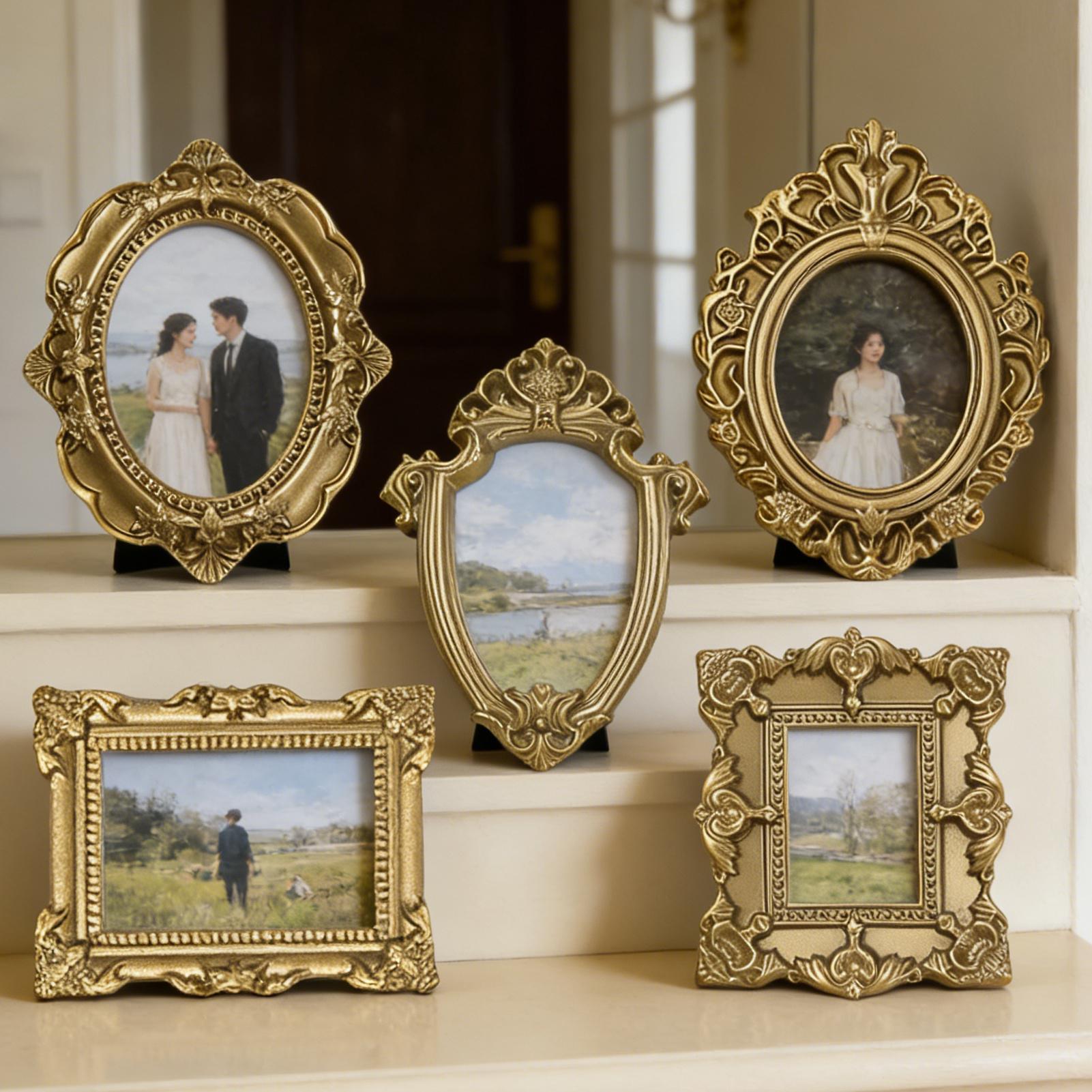 5PCS Gold Vintage Photo Frame  - مراجعة Background Resin Art وسعره