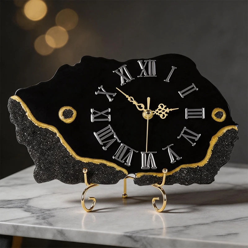 Black Crystal Chip Gold Edged  - مراجعة Resin Art Clock وسعره