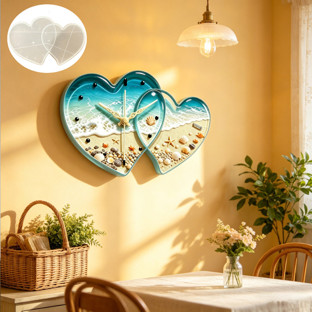 Love connected heart shape clo - مراجعة Resin Art Clock وسعره